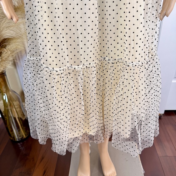 CREAM TULLE MIDI DRESS WITH BLACK POLKA DOTS - Picture 5 of 10